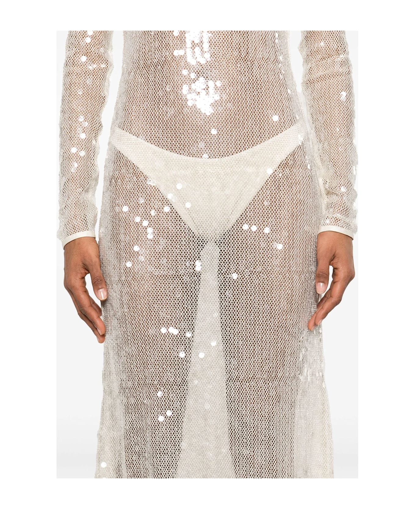 David Koma Long Sleeved Sequin Gown - White