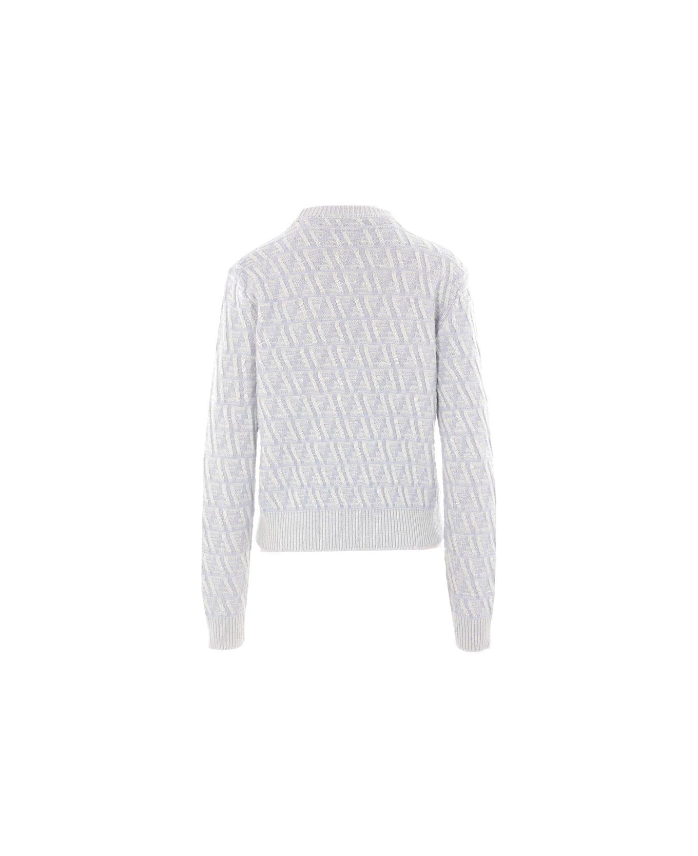 Fendi Monogrammed Crewneck Knitted Jumper - Clear Blue