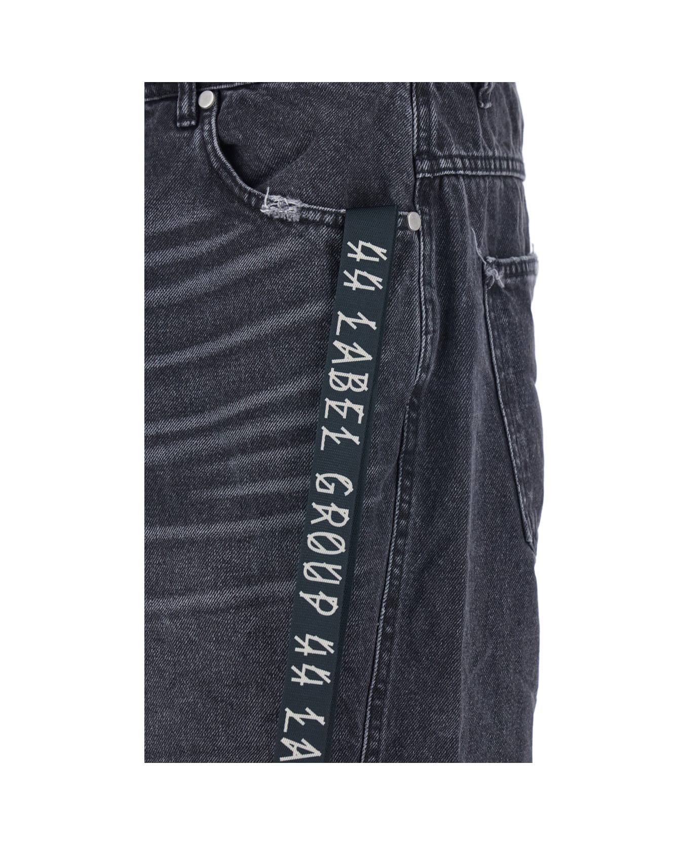 44 Label Group Black Jeans With Logo Patch On The Rear And Side Strap With Logo In Denim Man - Black