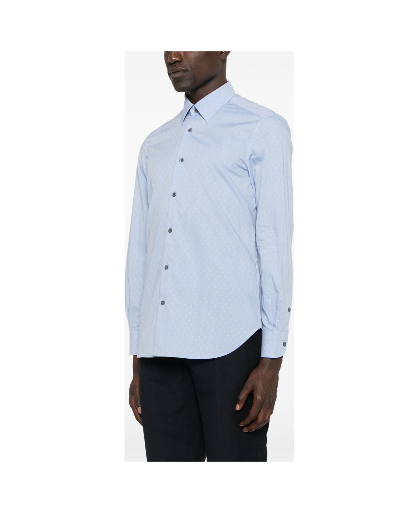 Emporio Armani Allover Logo Cotton Shirt - Clear Blue