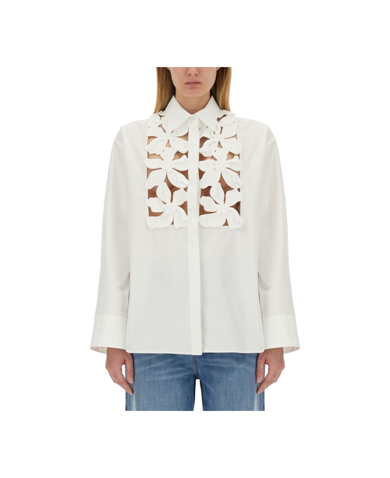 Valentino Embroidered Compact Poplin Shirt - WHITE