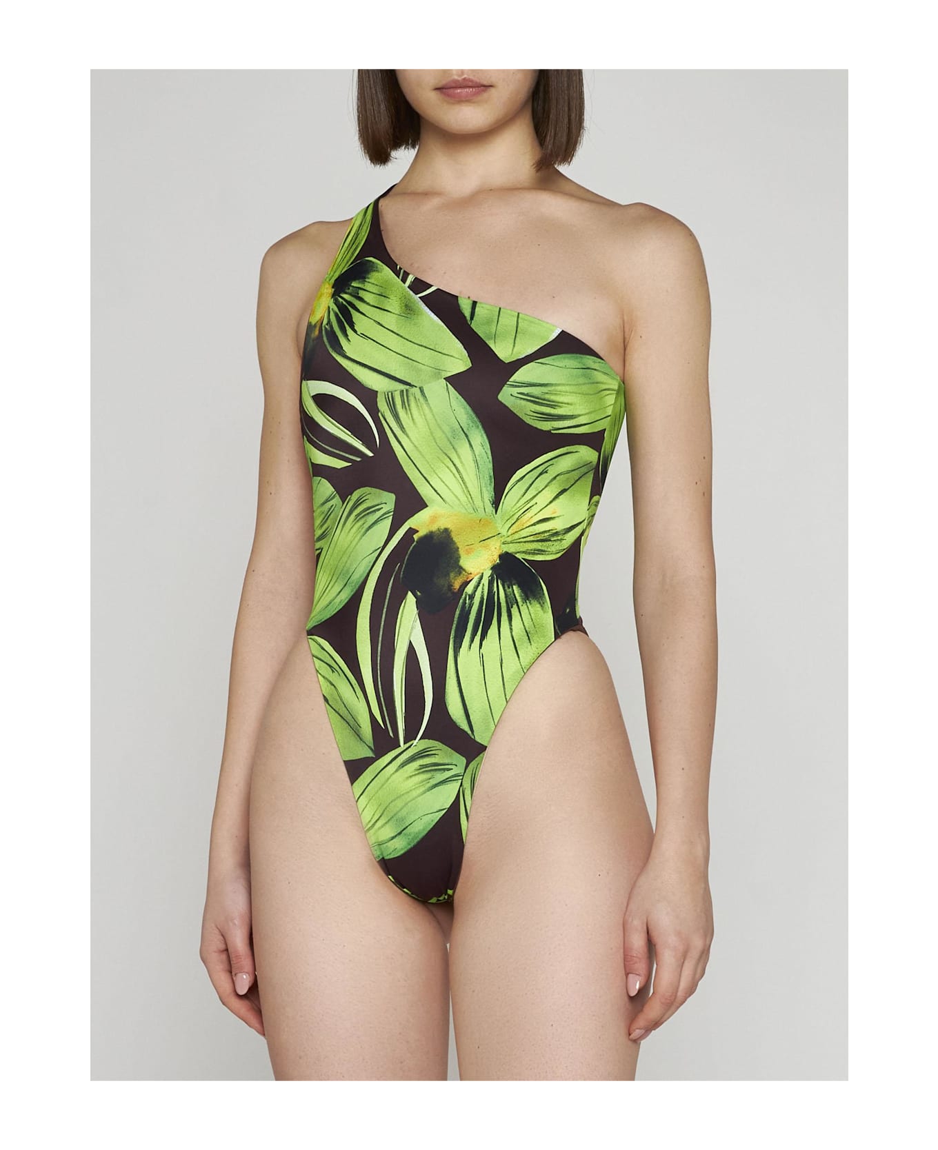 Louisa Ballou Plunge Print Swimsuit - Green