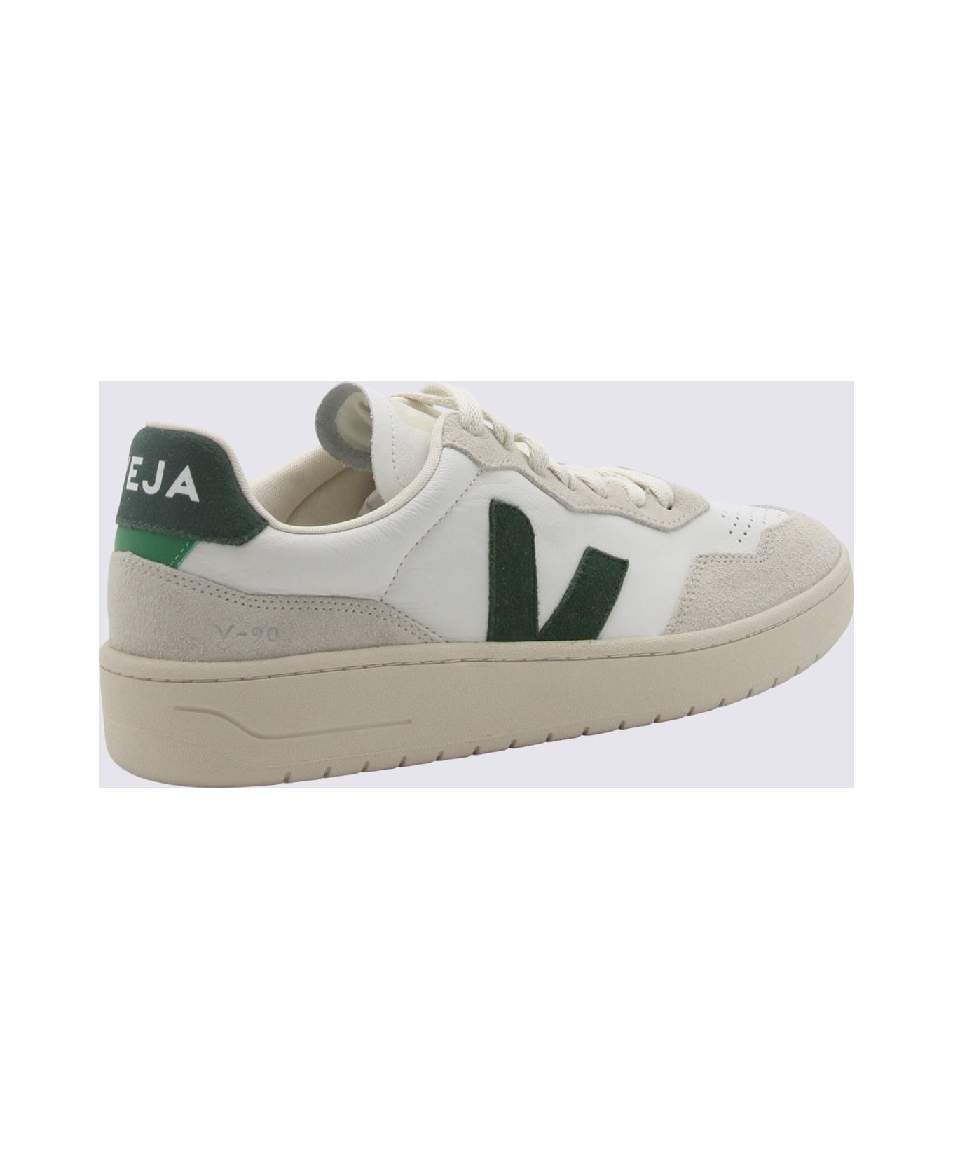 Veja White And Green Leather V-90 Sneakers - EXTRA-WHITE_CYPRUS
