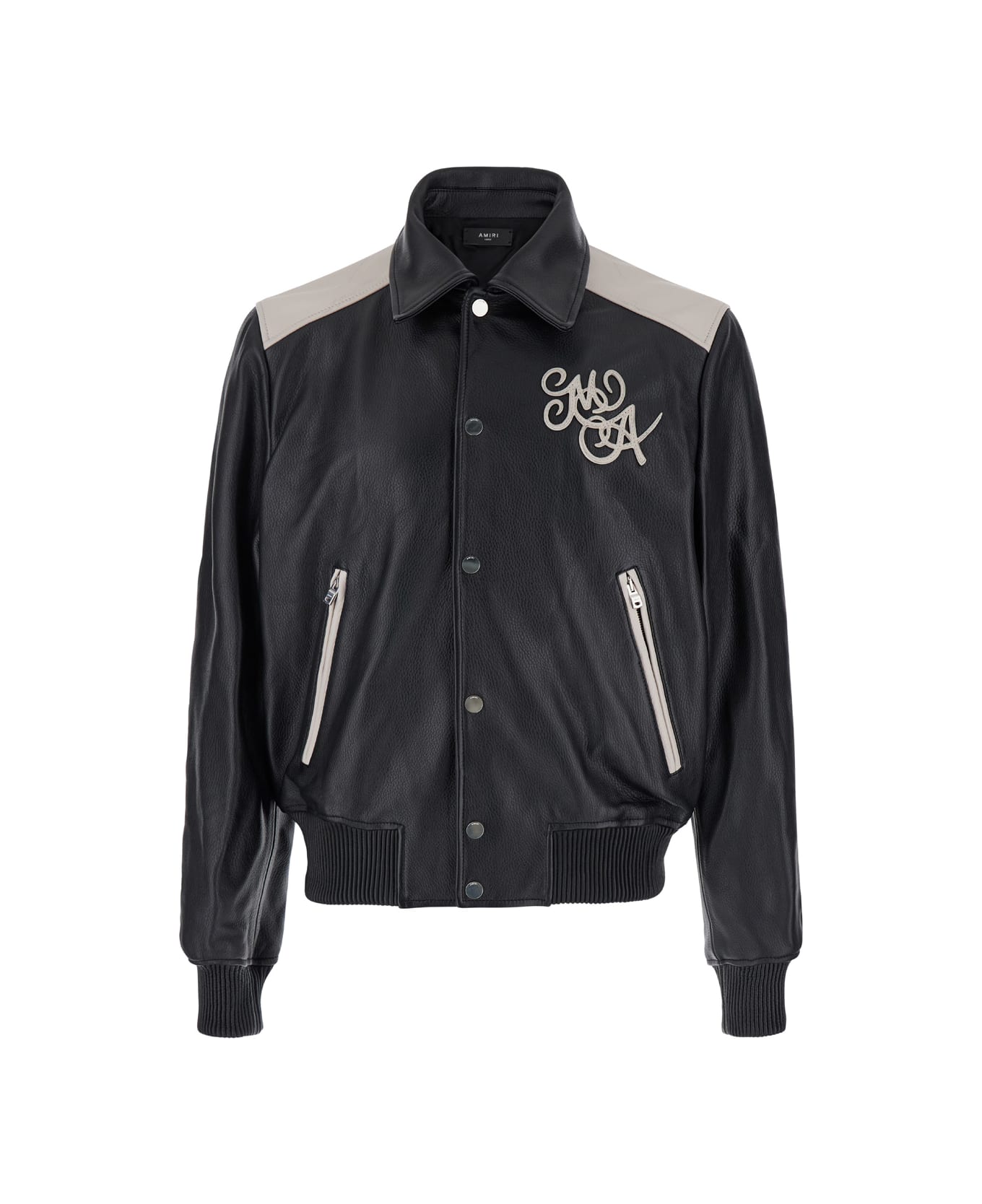 AMIRI Black Bomber Jacket With Logo Detail In Leather Man - Black