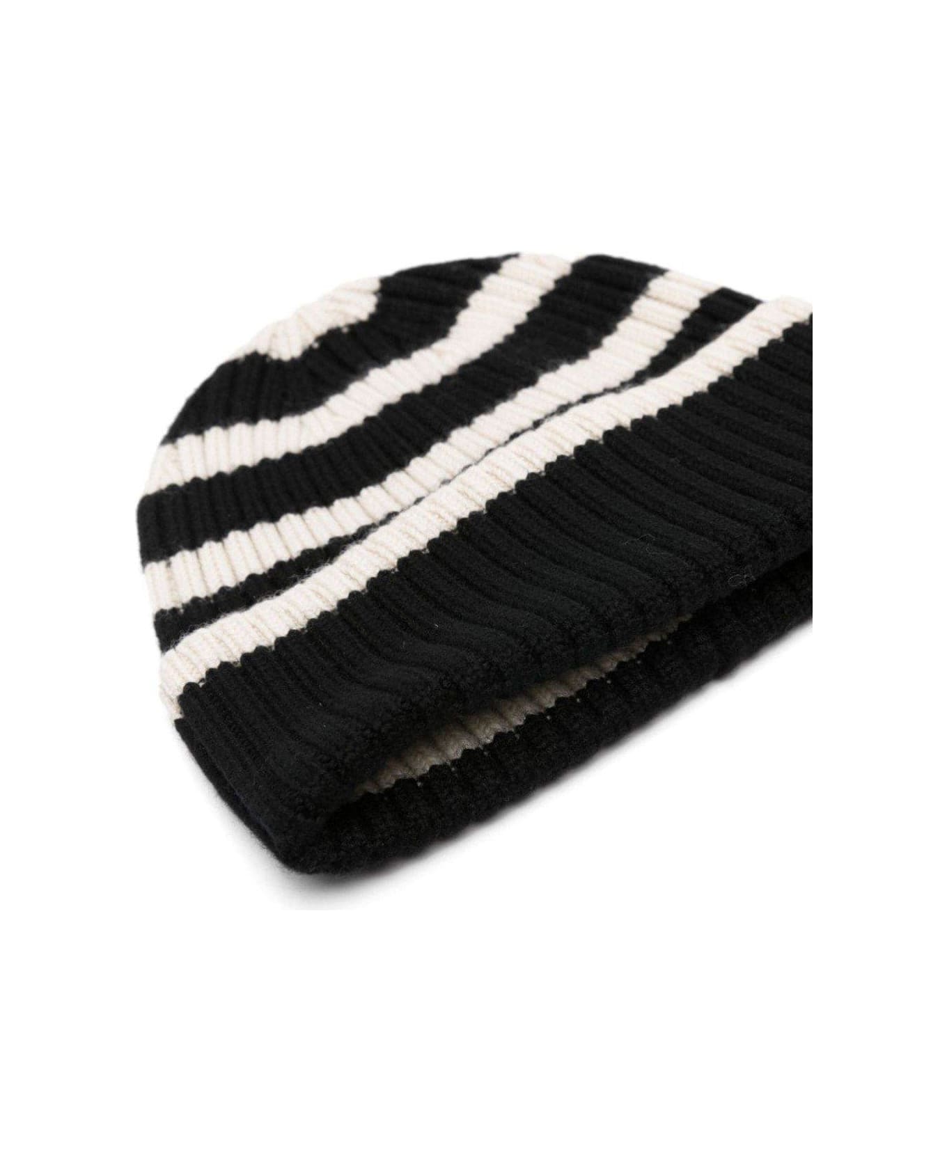 Totême Striped Knit Beanie - Nero