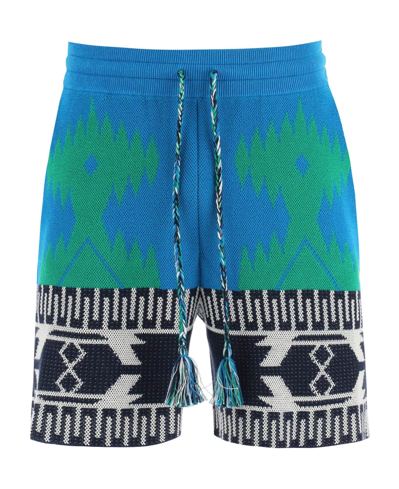 Alanui Jacquard Cotton Icon Shorts - BLUE FOREST GREEN (Light blue)