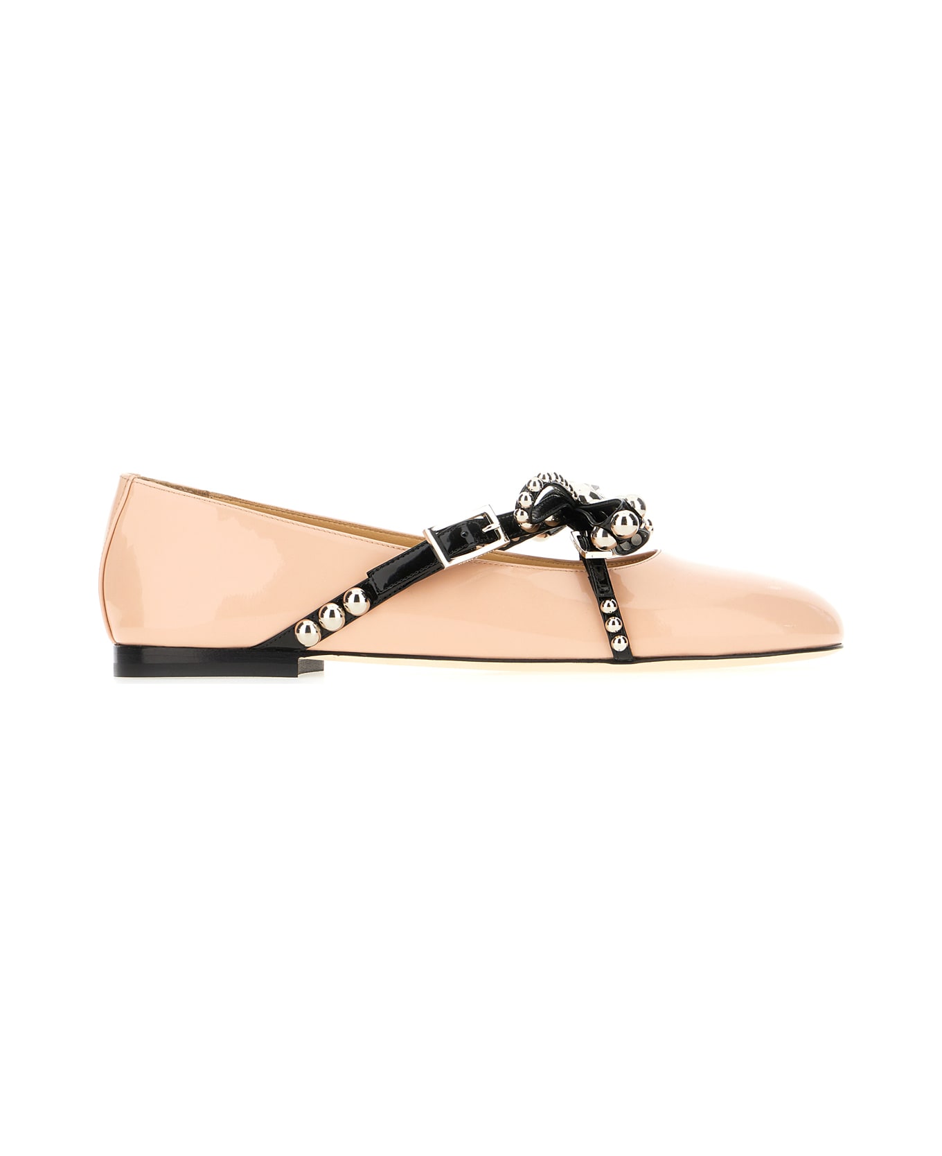Mach & Mach Pink Leather Crystal Studs Ballerinas - NUDE