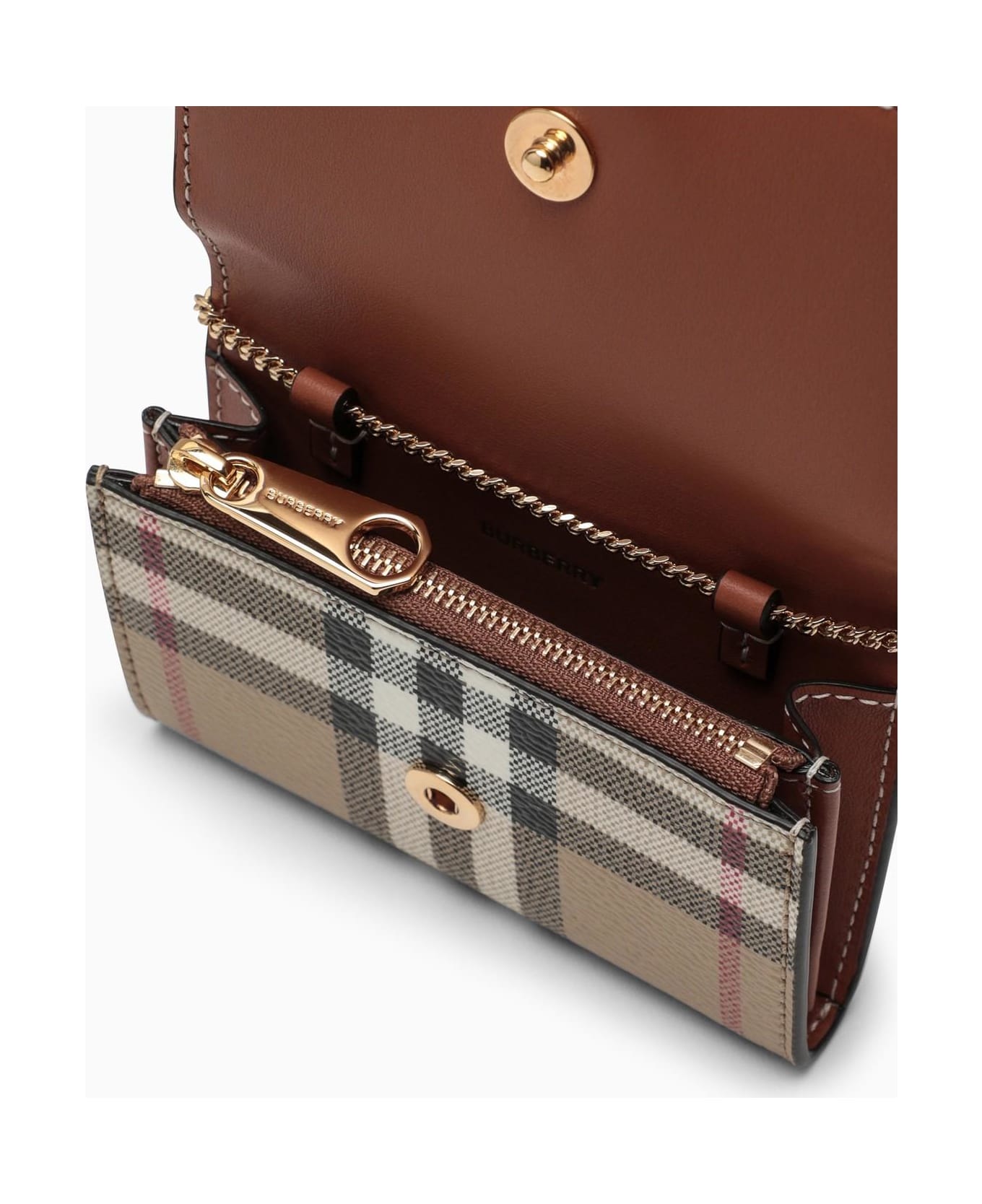 Burberry Check Cardholder With Chain - NEUTRALS