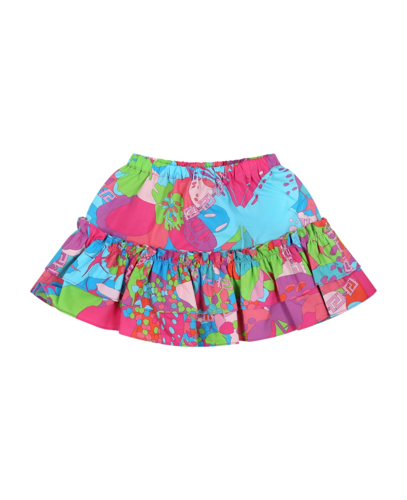 Versace Multicolor Skirt For Girl With Logo And Print - Multicolor