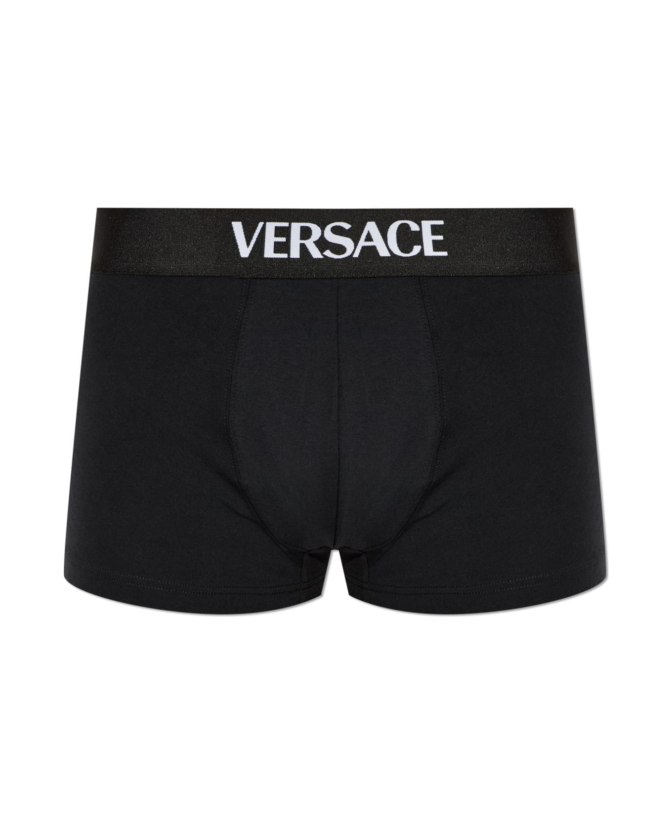 Versace 2-pack Of Cotton Boxers With Logo - Black ショーツ