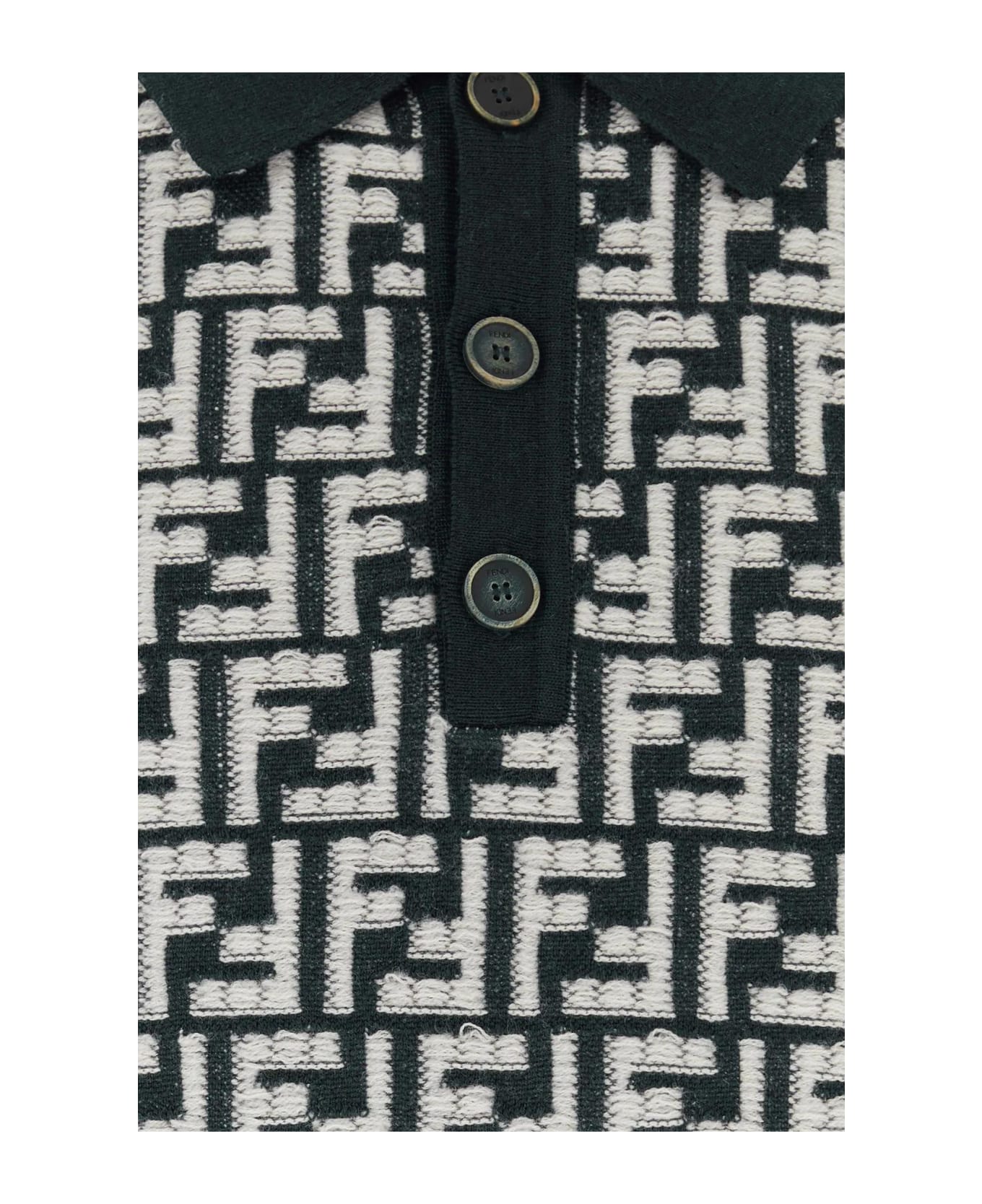 Fendi Embroidered Wool Polo Shirt - Nero