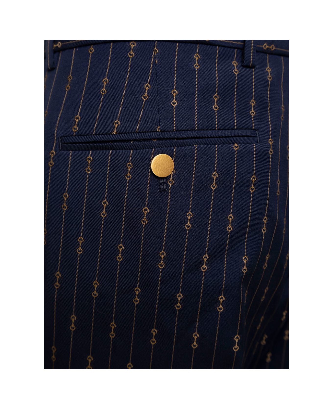 Gucci Man's Blue Wool Tailored Pants With Allover Horsebit Motif - blue