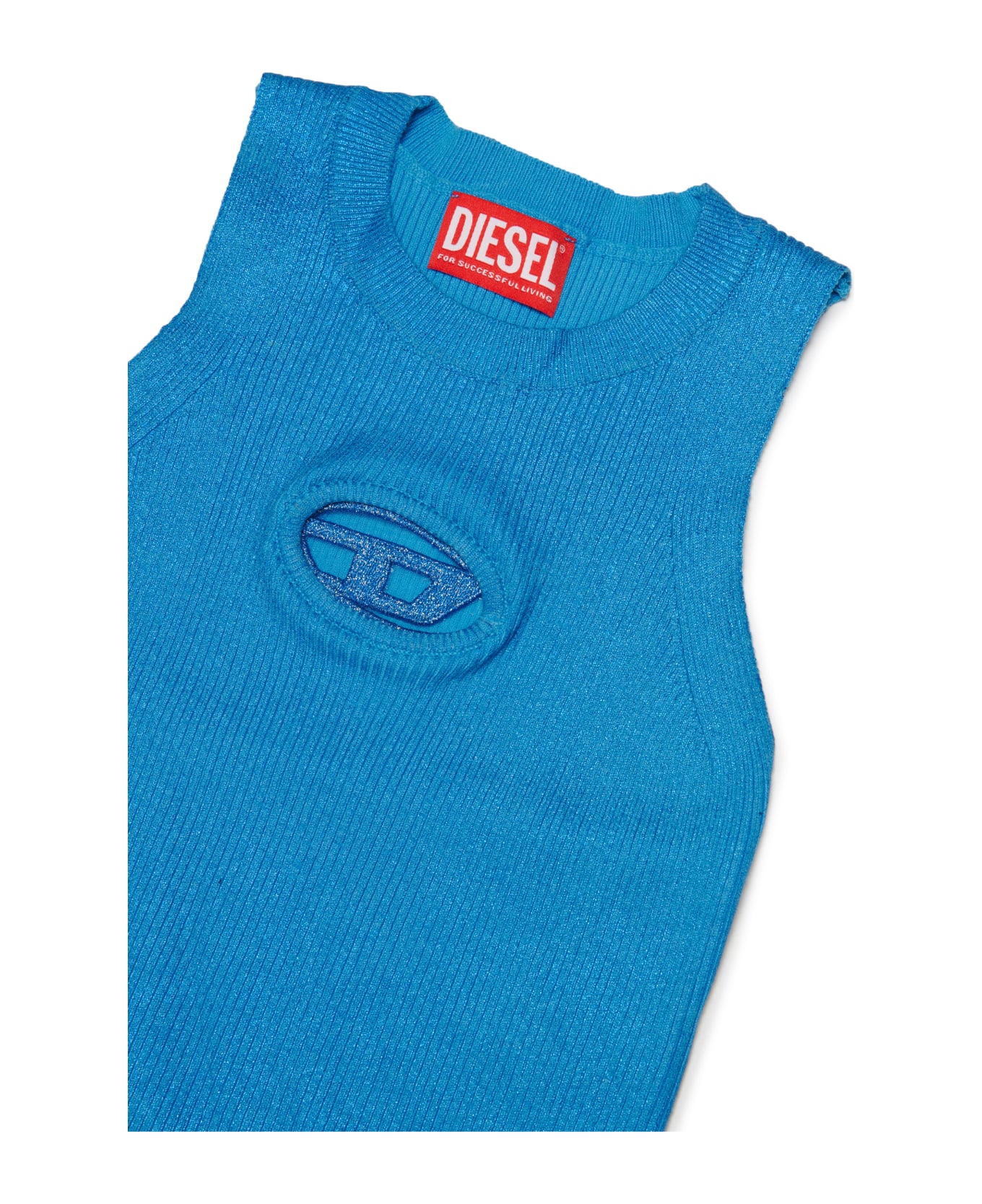 Diesel Konerva Knitwear Diesel Metallic Cotton Vest With Oval D Logo - Blu