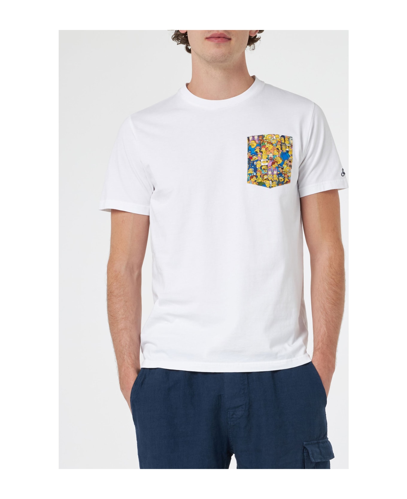 MC2 Saint Barth Man Cotton T-shirt Blanche With Simpsons Printed Pocket | The Simpsons Special Edition - WHITE