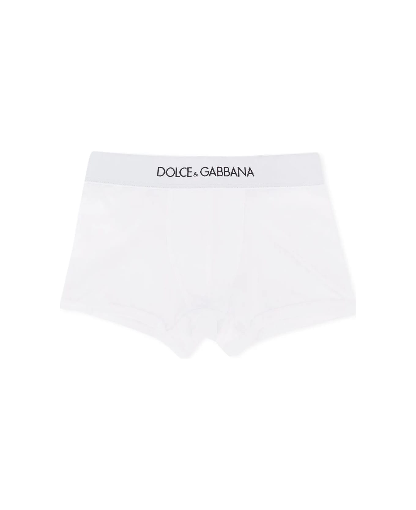 Dolce & Gabbana White Jersey Bi-pack Boxer With Logo Elastic Band - White