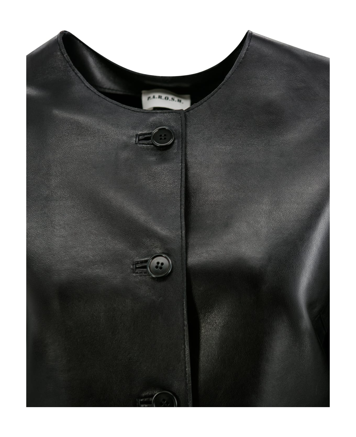 Parosh Cropped Button-up Leather Jacket - Black ブレザー