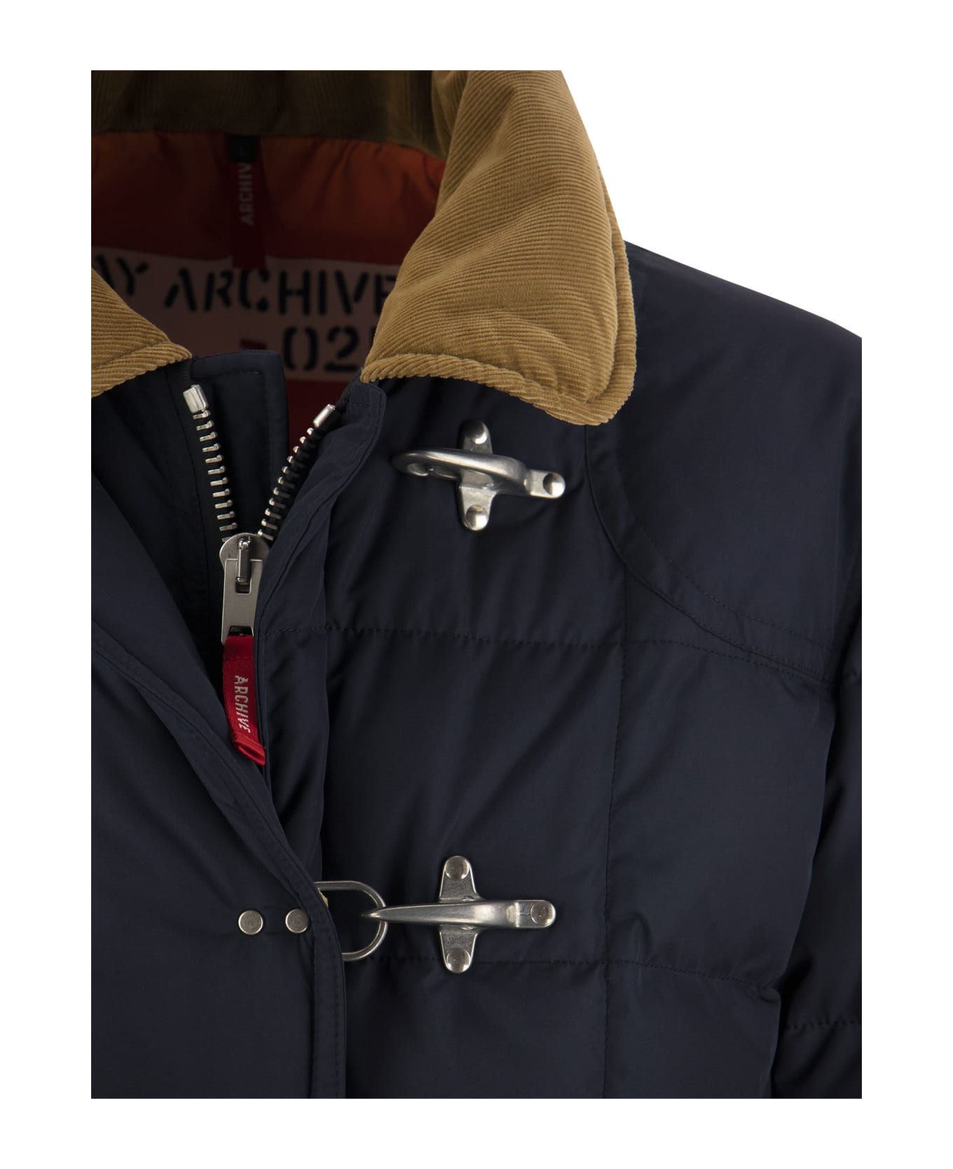 Fay 4 Jackets - Padded Coat With Velvet Collar - Navy Blue ダウンジャケット