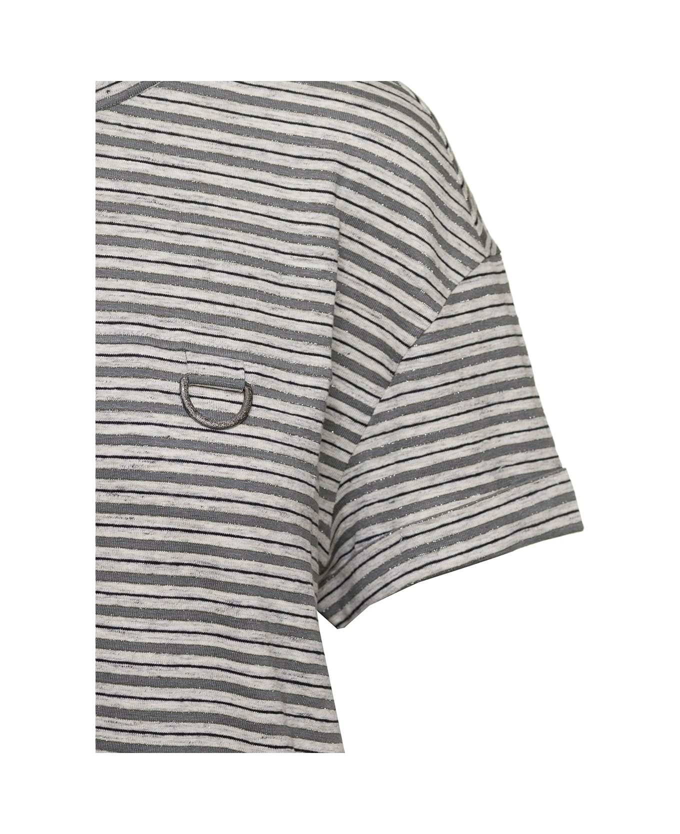 Brunello Cucinelli Striped Short-sleeve T-shirt In Grey Linen Blend Woman - CIOTTOLO