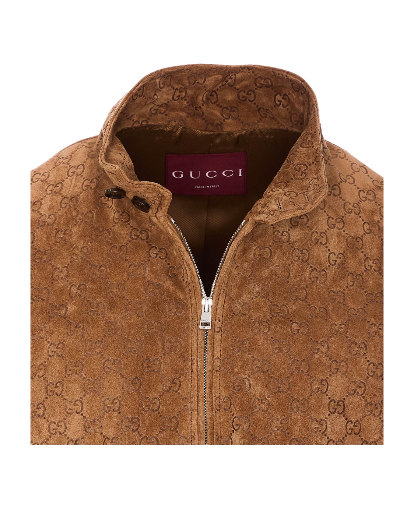 Gucci Embossed Gg Suede Bomber Jacket - Brown