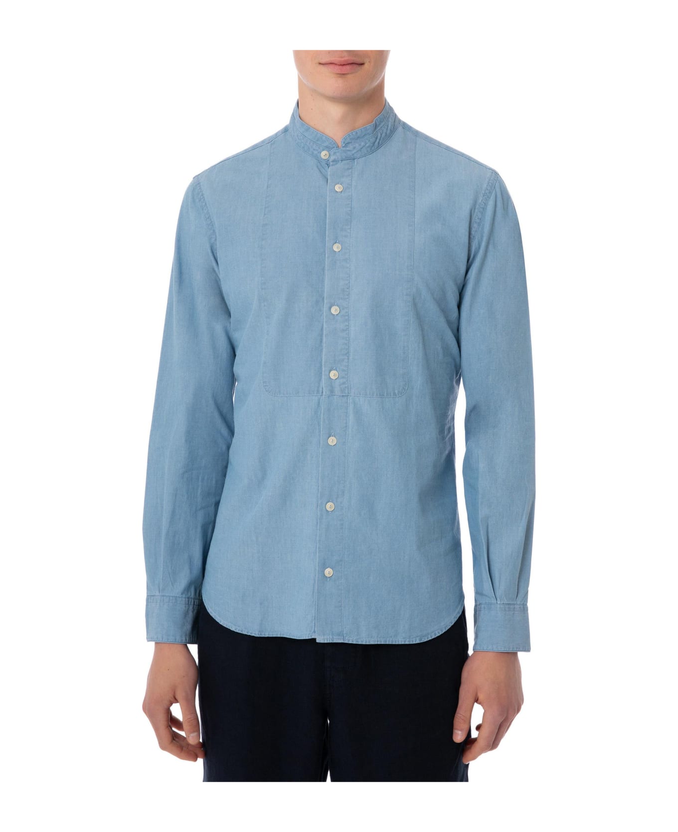 MC2 Saint Barth Man Light Blue Denim Linen Shirt - BLUE