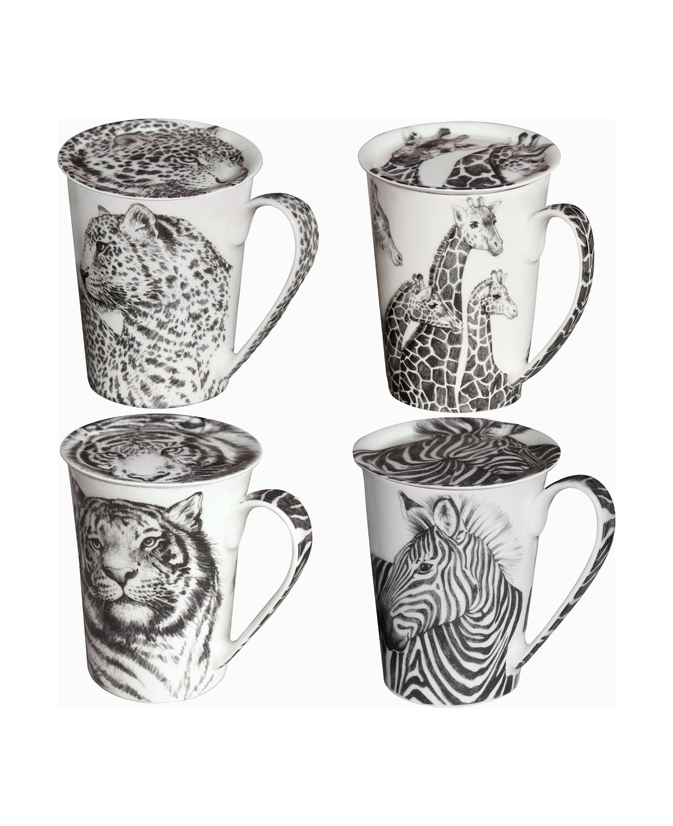 Taitù Assorted Set of 4 Covered Mugs - Wild Spirit Collection - Black