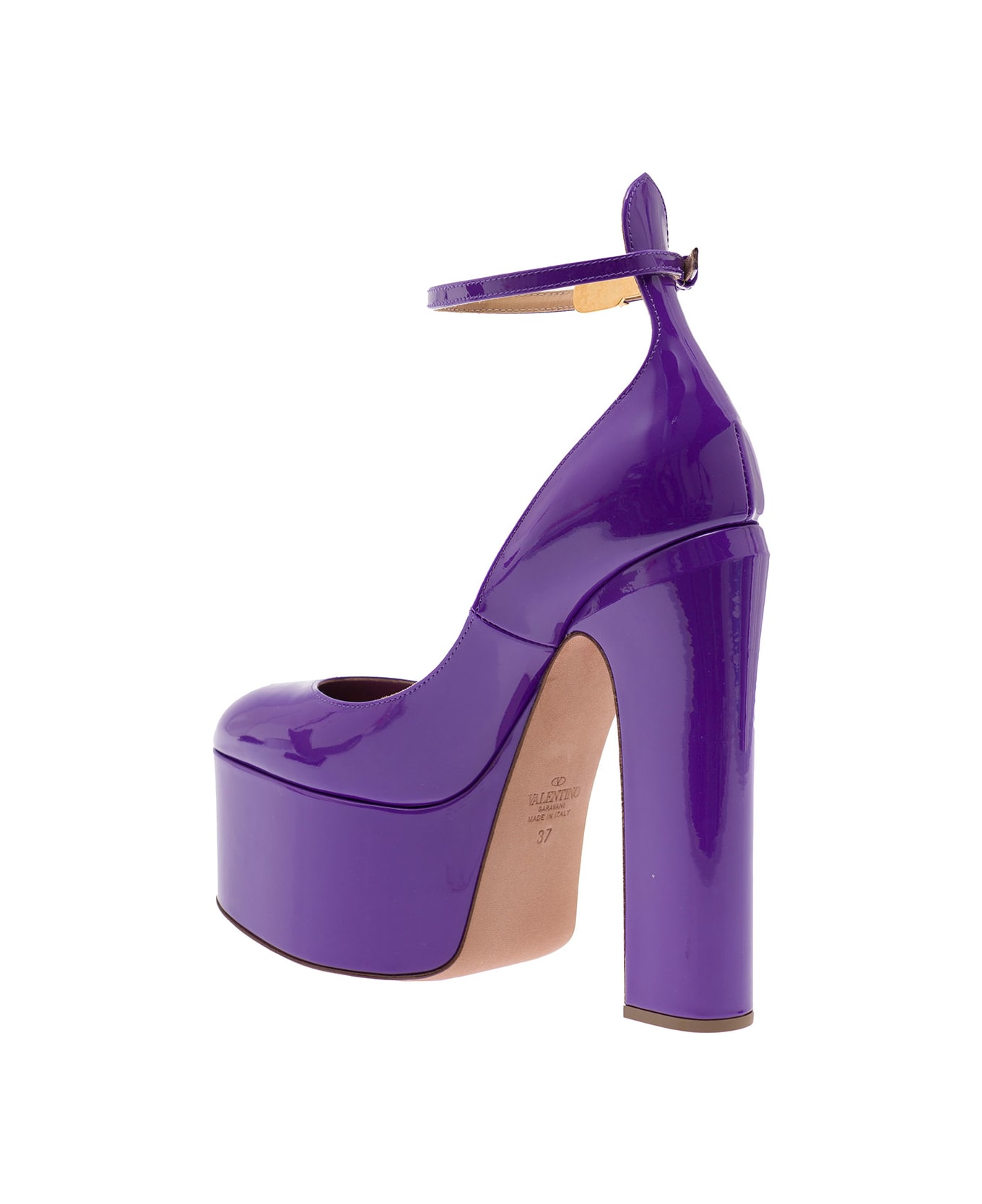 Valentino Garavani 'tan-go' Purple Décolleté With Platform And Vlogo Buckle In Patent Leather Woman - Violet ハイヒール