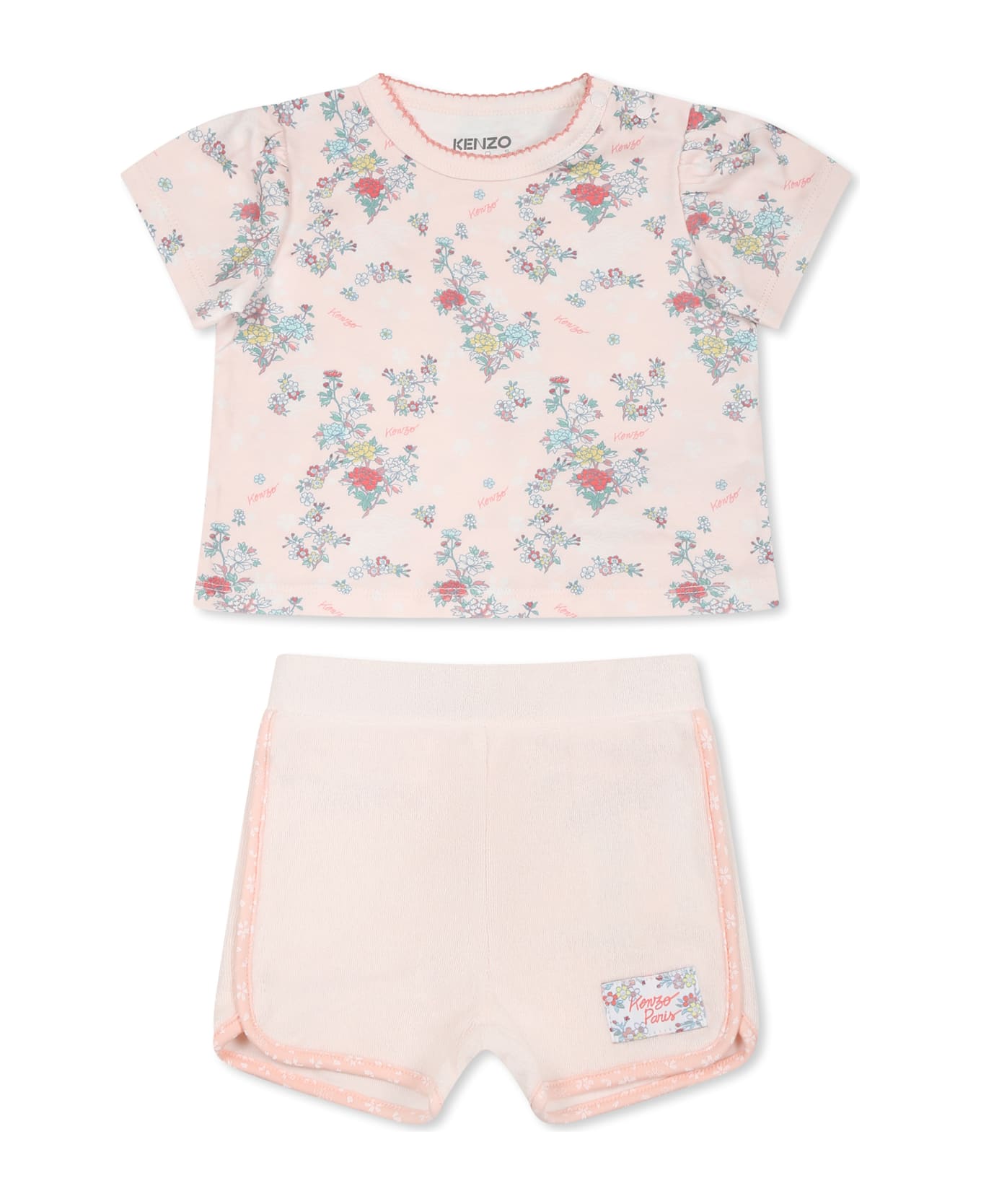 Kenzo Kids Pink Suit For Baby Girl With Floral Print - Pink