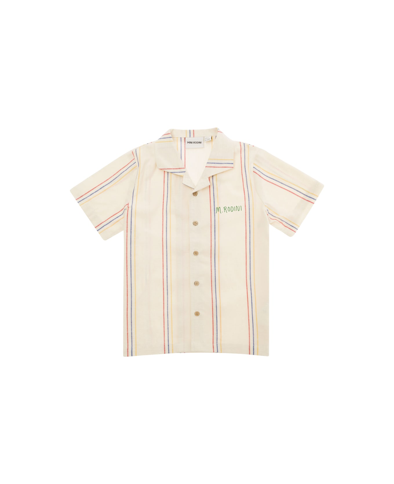 Mini Rodini Beige Striped Shirt With Embroidered Logo In Cotton Boy - Beige シャツ