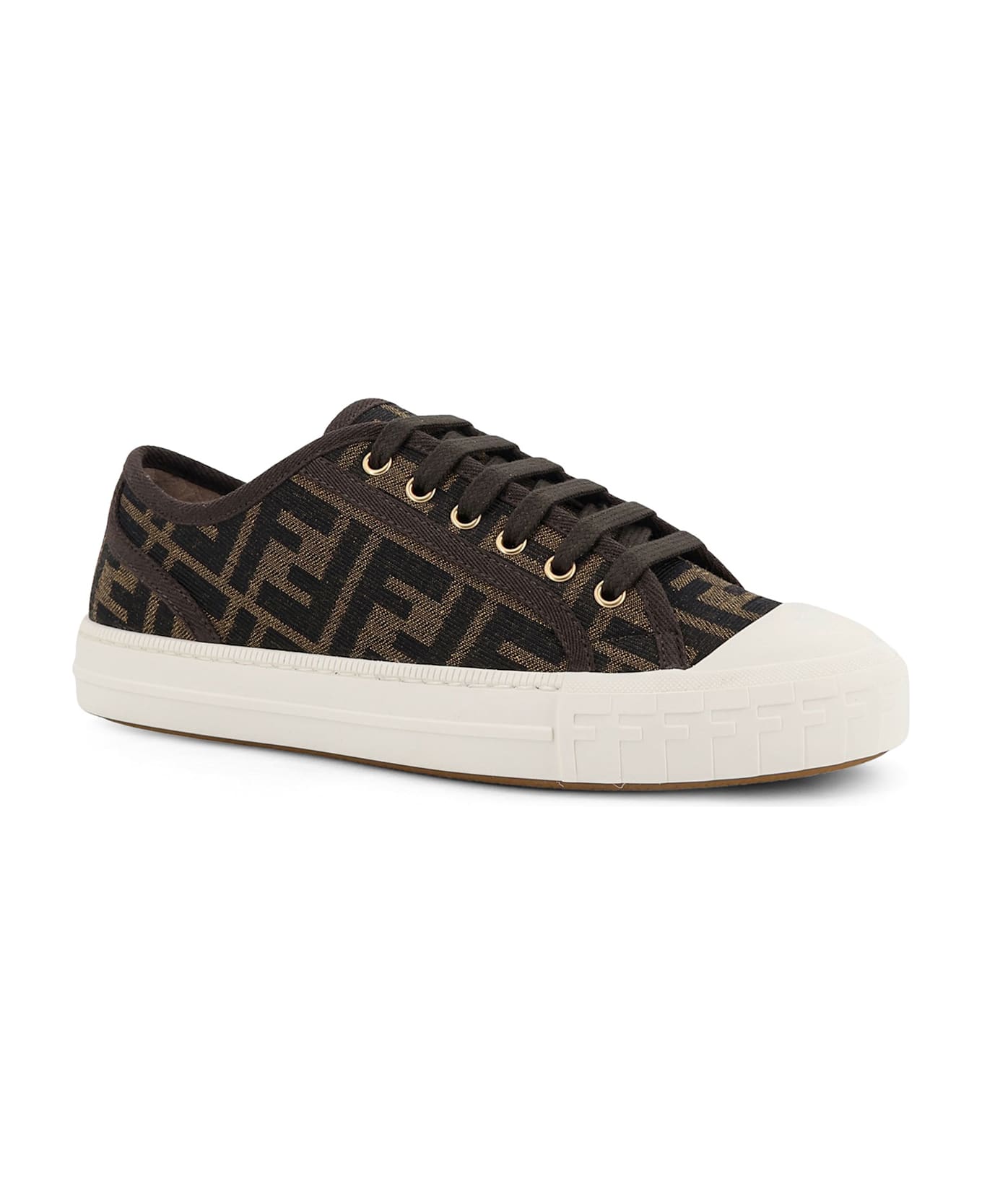 Fendi Domino Ff Jacquard Fabric Sneakers - TABACCO NERO