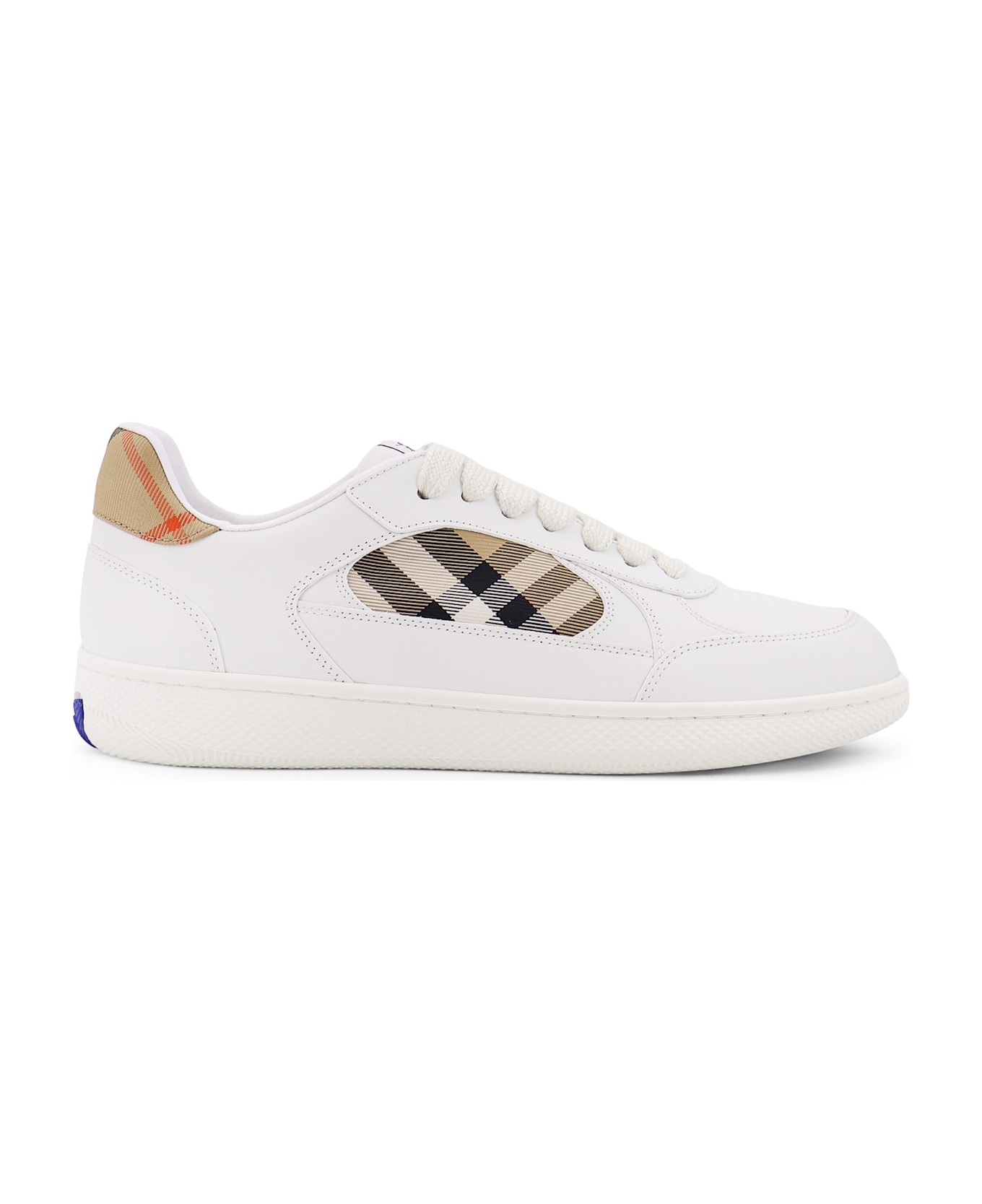 Burberry Low-top Leather Sneakers With Check Inserts - White sand
