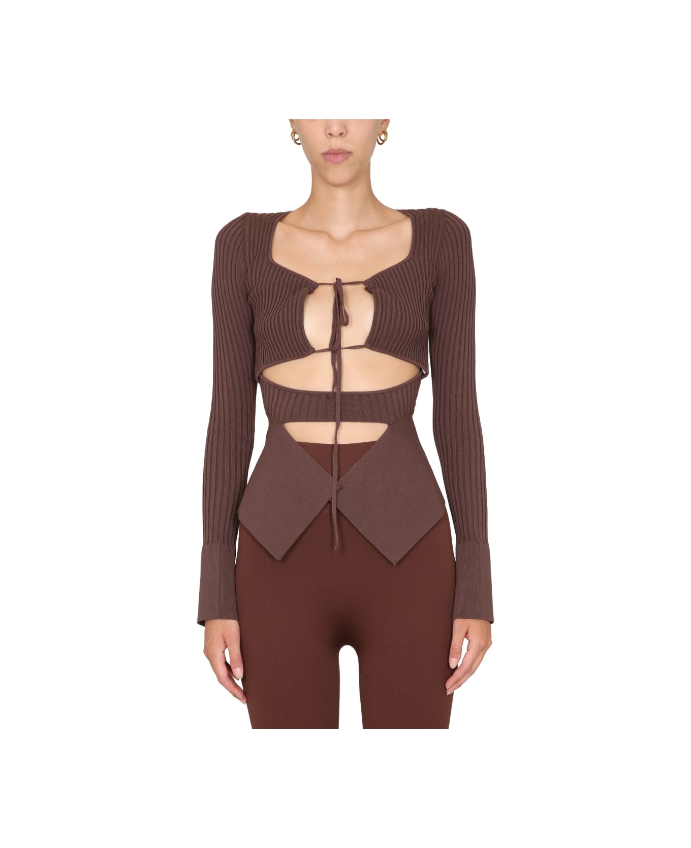 ANDREĀDAMO Ribbed Tops - BROWN