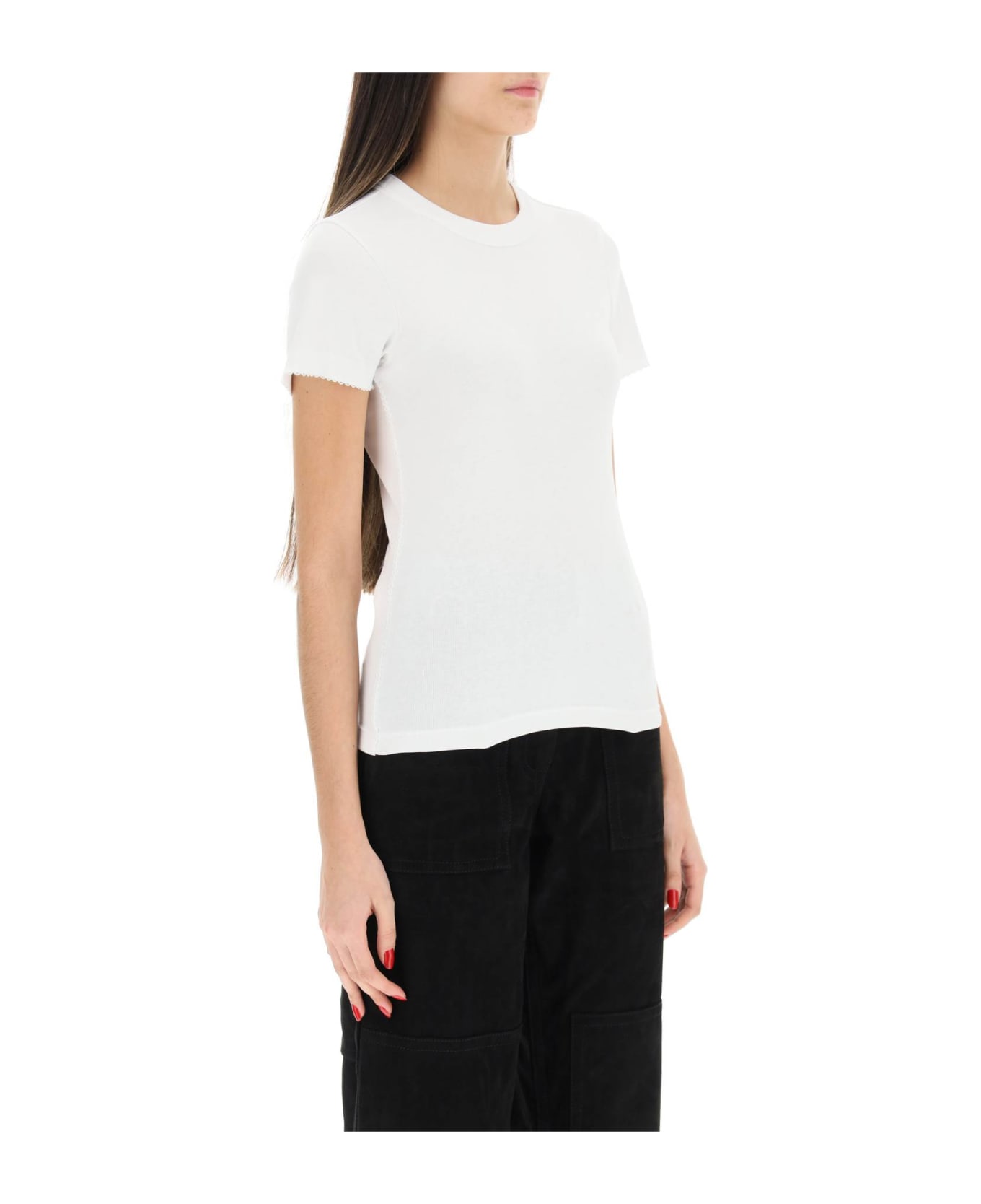 Saks Potts 'uma' Organic Cotton T-shirt With Embroidered Trims - WHITE (White)