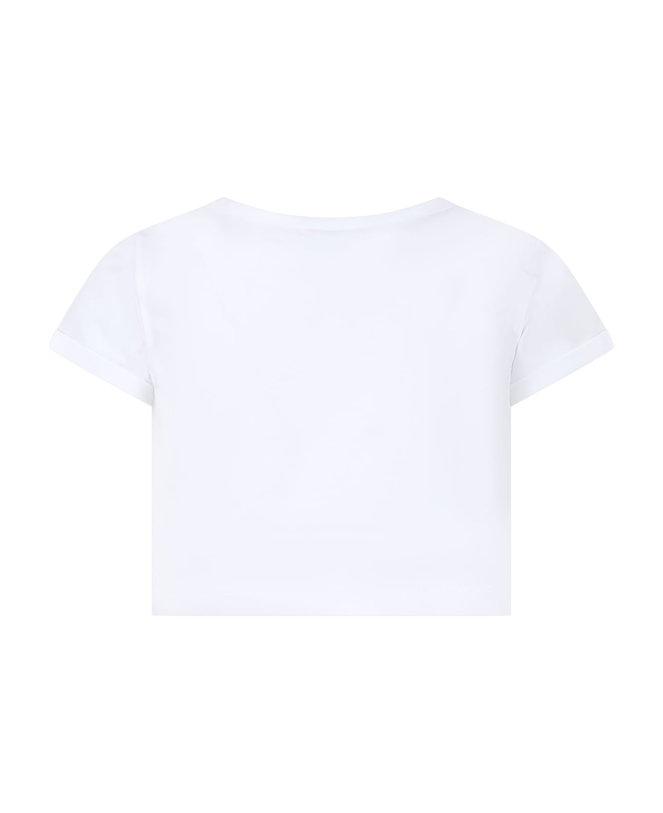GCDS Mini White T-shirt For Girl With Patterned Logo - White Tシャツ＆ポロシャツ