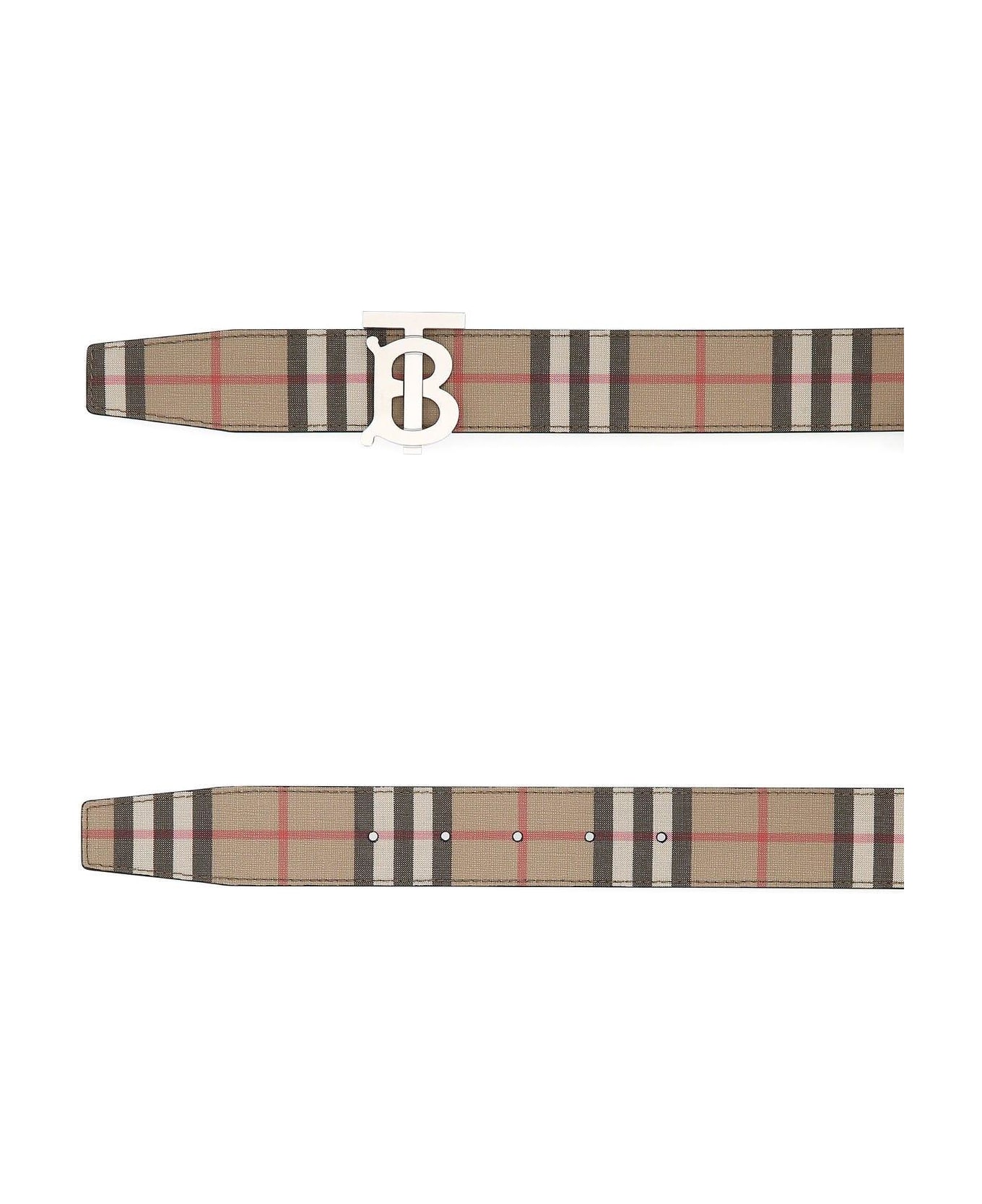Burberry Embroidered E-canvas Belt - Archive Beige Silver