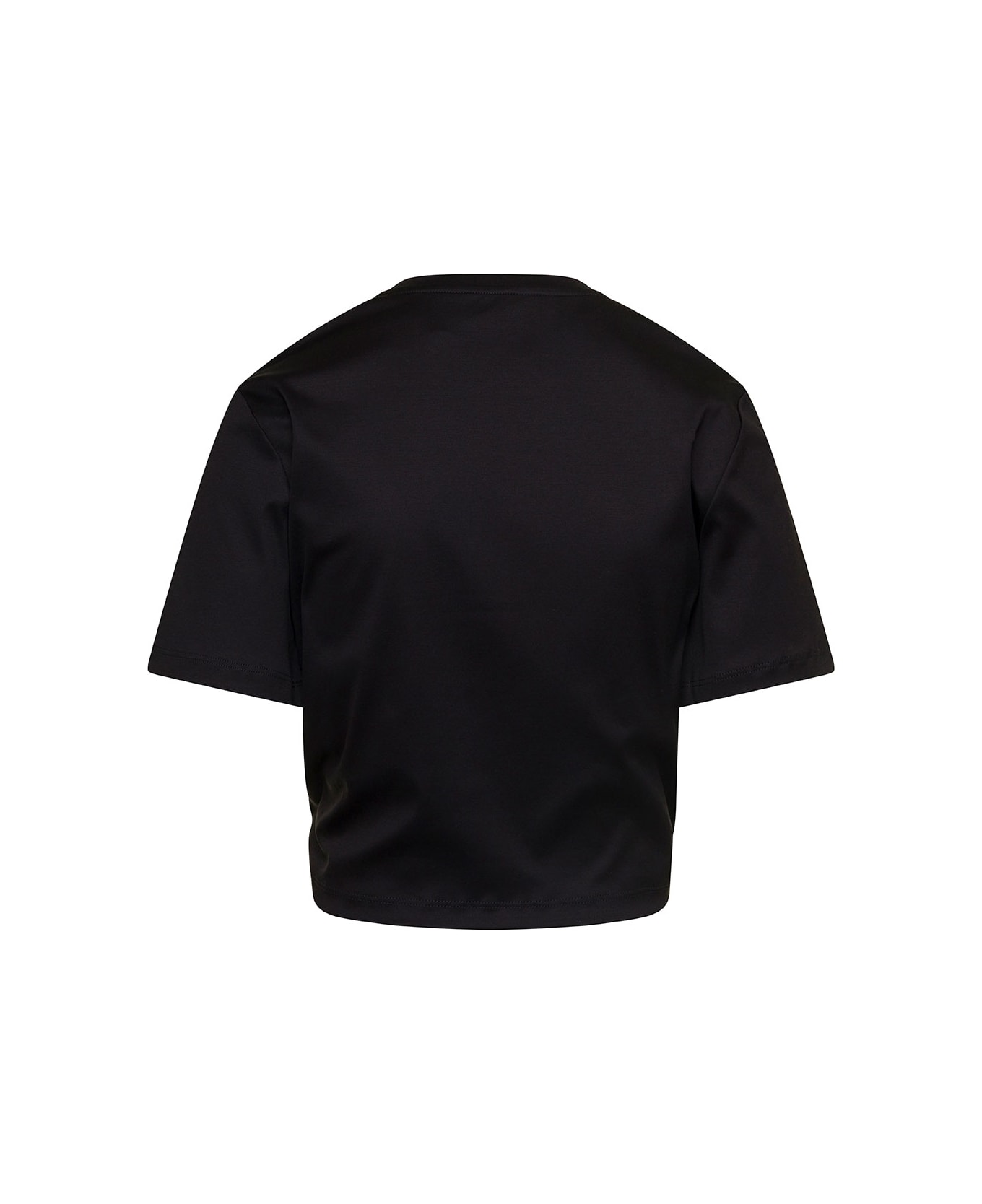 Versace Black Cropped T-shirt With Gathered Hemline And Wearty Pin In Cotton Woman - Black
