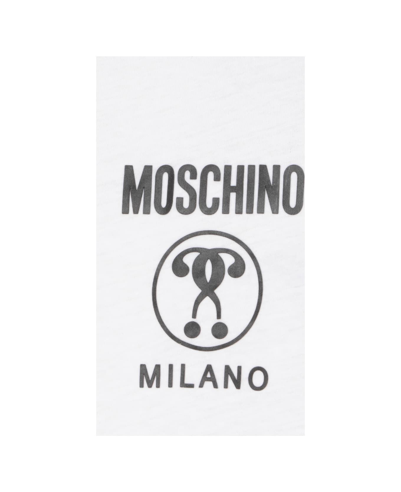 Moschino T-shirt With Double Question Mark Logo - Fantasia Bianco