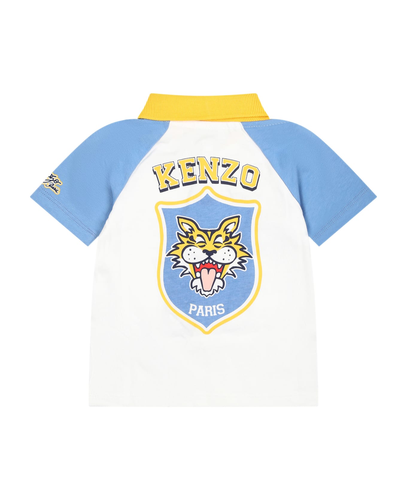 Kenzo Kids White Polo For Baby Boy With Iconic Print And Logo - White