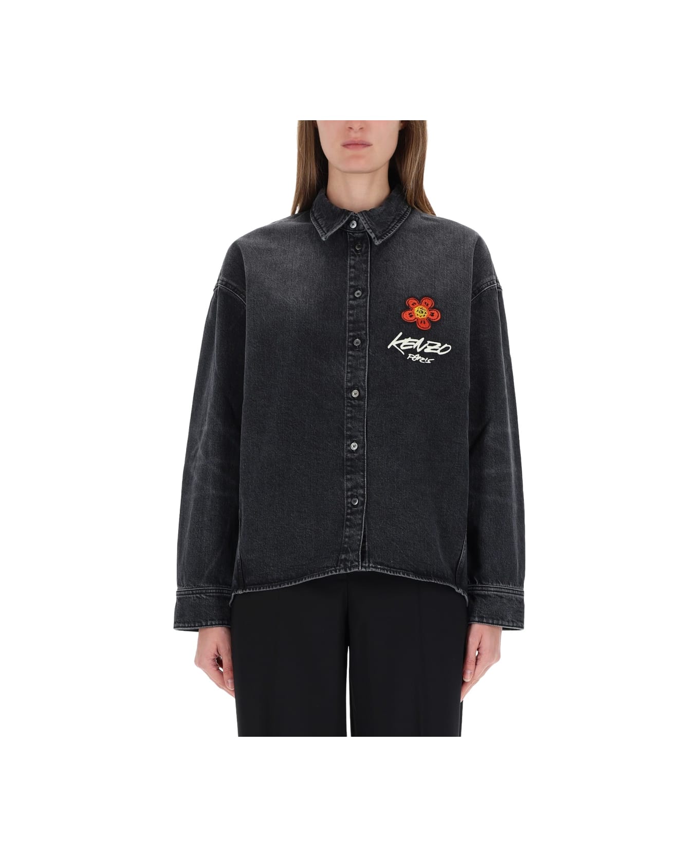 Kenzo "workwear" Shirt With Kenzo X Futura 2000 Embroidery - BLACK