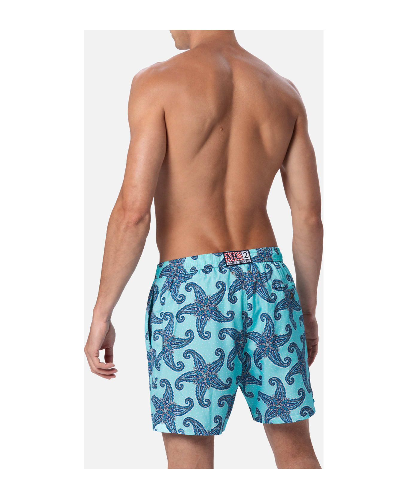 MC2 Saint Barth Man Lightweight Fabric Swim-shorts Lighting 70 With Paisley Print - SKY