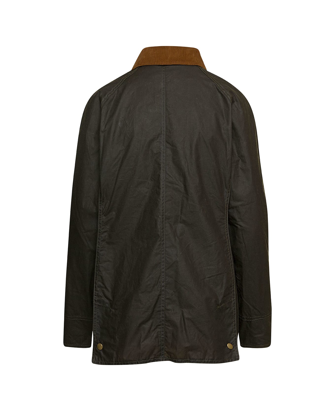 Barbour Dark Green Jacket With Ribbed Collar In Waxed Cotton Woman