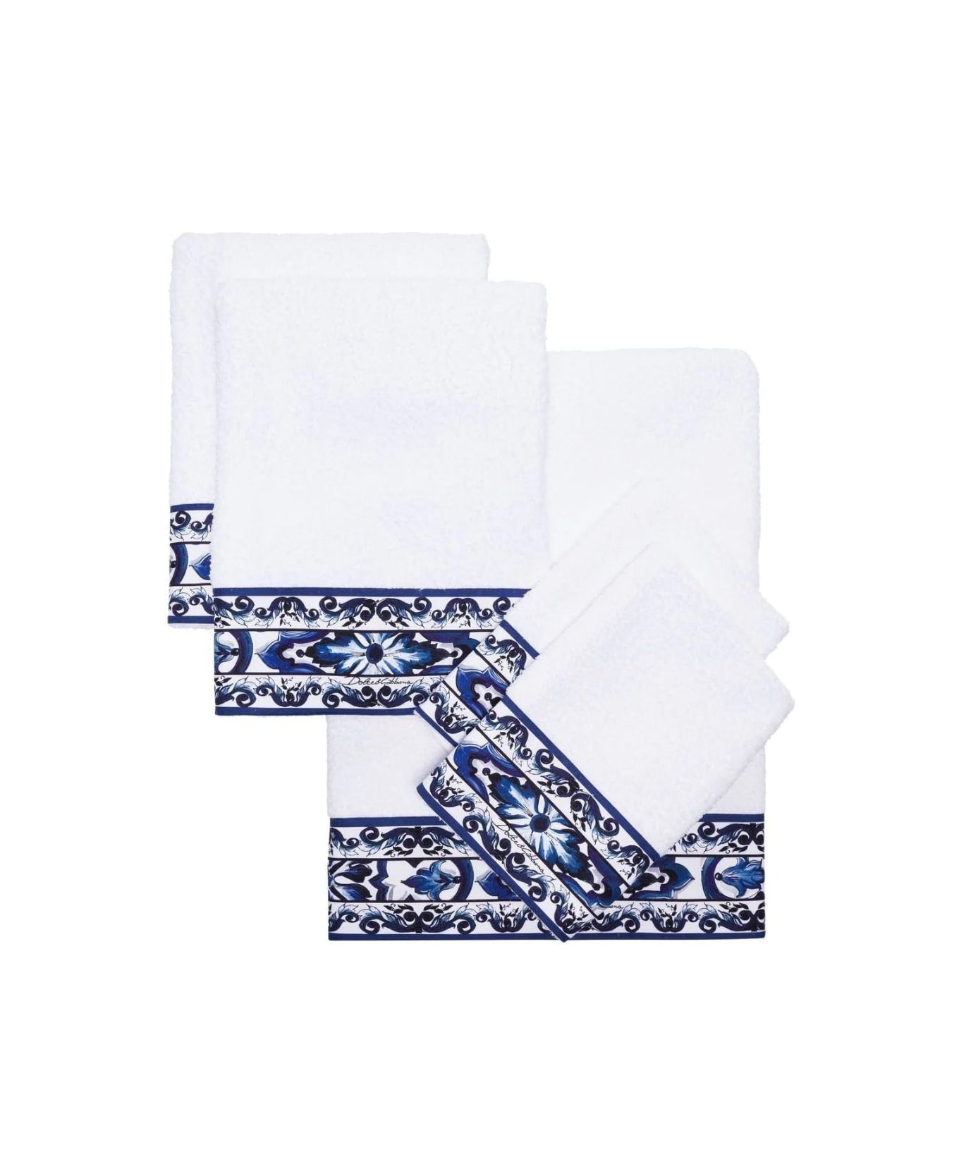 Dolce & Gabbana Set Di 5 Asciugamani Mediterranean Blue - Bianco e Blu