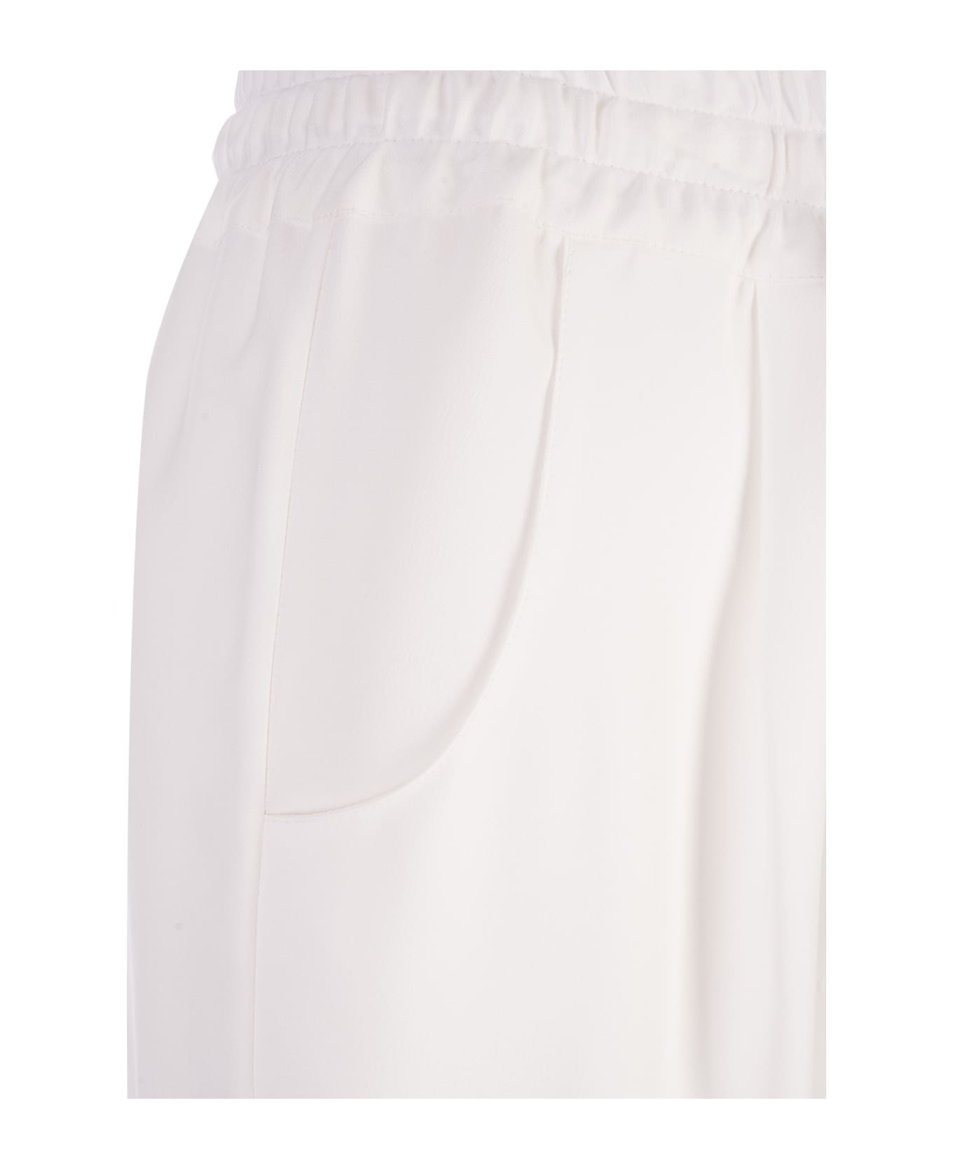 Kiton White Silk Drawstring Trousers - White