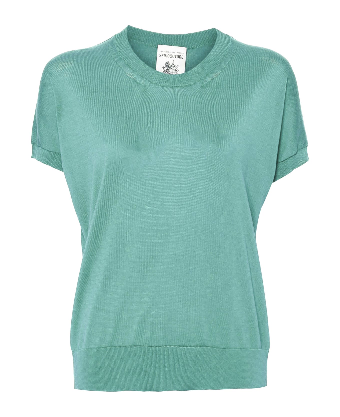 SEMICOUTURE Aquamarine Cotton Sweater - Green Tシャツ