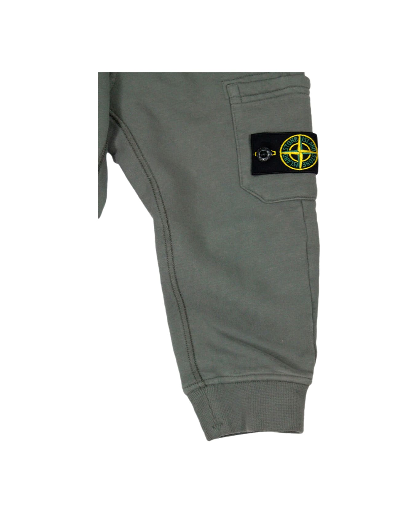 Stone Island Junior Jogging Trousers In Stretch Cotton Fleece With Elastic And Drawstring Waist And Pocket On The Leg - Grey