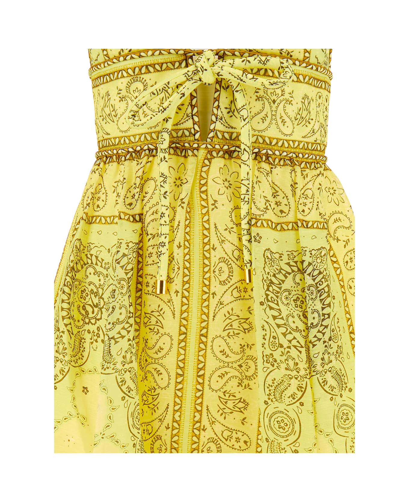 Zimmermann 'matchmaker' Long Yellow Dress With Bandana Print And Bow Detail In Silk Woman - Yellow