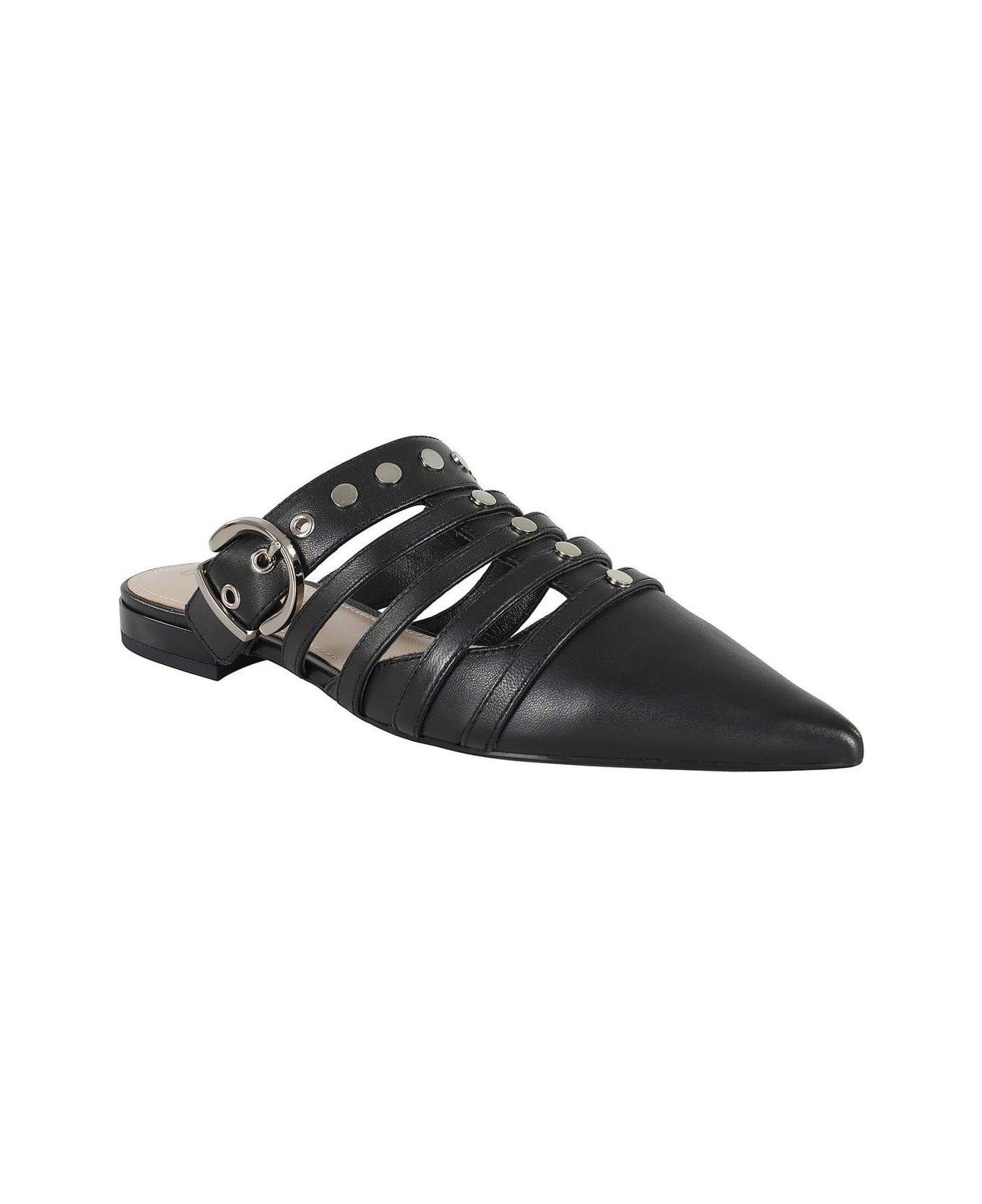 Pinko Pointed-toe Buckle Detailed Slip-on Slides - Black