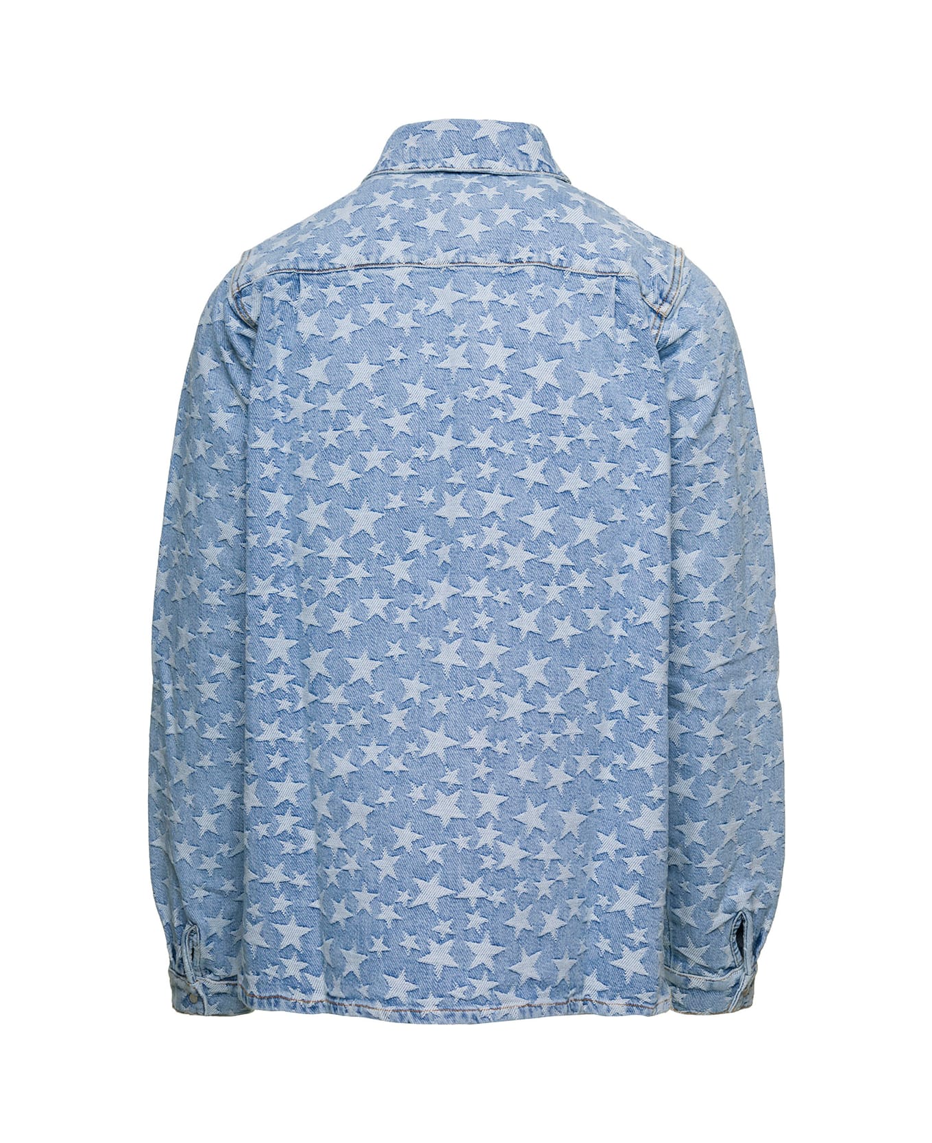 ERL Light Blue Long Sleeve Shirt With All-over Star Print In Cotton Denim - Light blue
