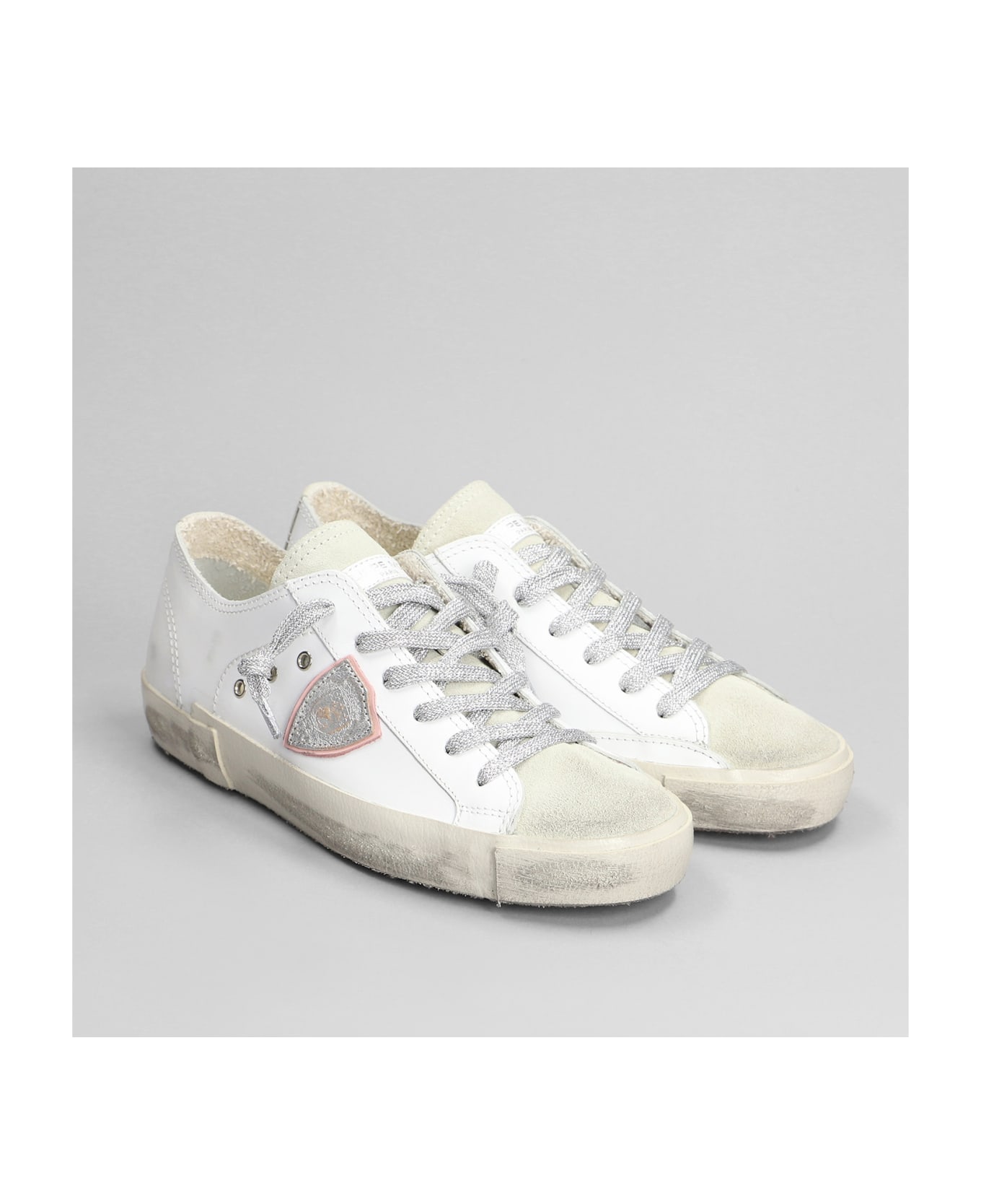 Philippe Model Prsx Low Sneakers In White Suede And Leather - white
