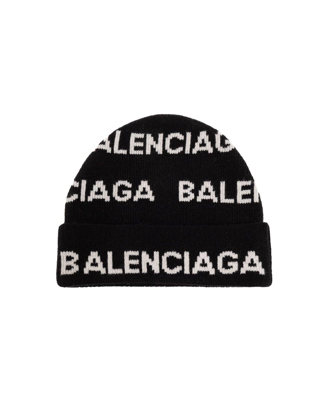Balenciaga Logo Intarsia Beanie - BLACK 帽子