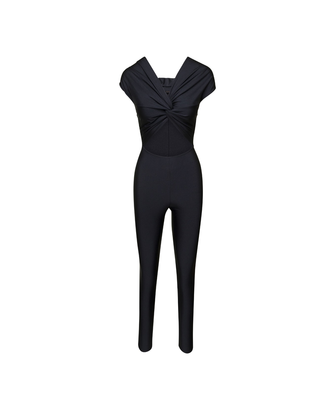 The Andamane Black Jumpsuit With Front Knot In Techno Fabric Stretch Woman - Black